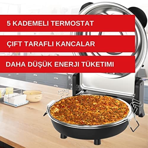 ERATEC - Pizza fırını, SET-PM-27. 400°Cye kadar sıcaklık, 5 pişirme kademesi, pizza 4 dakika hazır, aksesuarlar dahil: 32 cm ateşe dayanıklı taş plaka, XXL tava eklentisi, pizza küreği, pizza kesici.