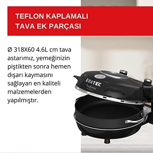 ERATEC - Pizza fırını, SET-PM-27. 400°Cye kadar sıcaklık, 5 pişirme kademesi, pizza 4 dakika hazır, aksesuarlar dahil: 32 cm ateşe dayanıklı taş plaka, XXL tava eklentisi, pizza küreği, pizza kesici.