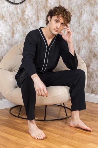 Erkek Boydan Düğmeli Yüksel Kalite Pamuk Pijama Takımı 16511