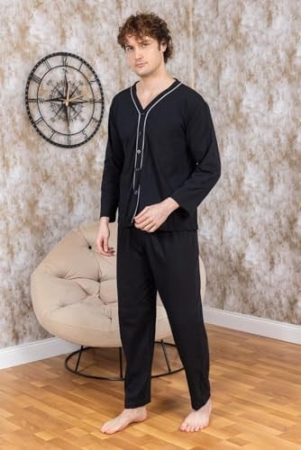 Erkek Boydan Düğmeli Yüksel Kalite Pamuk Pijama Takımı 16511