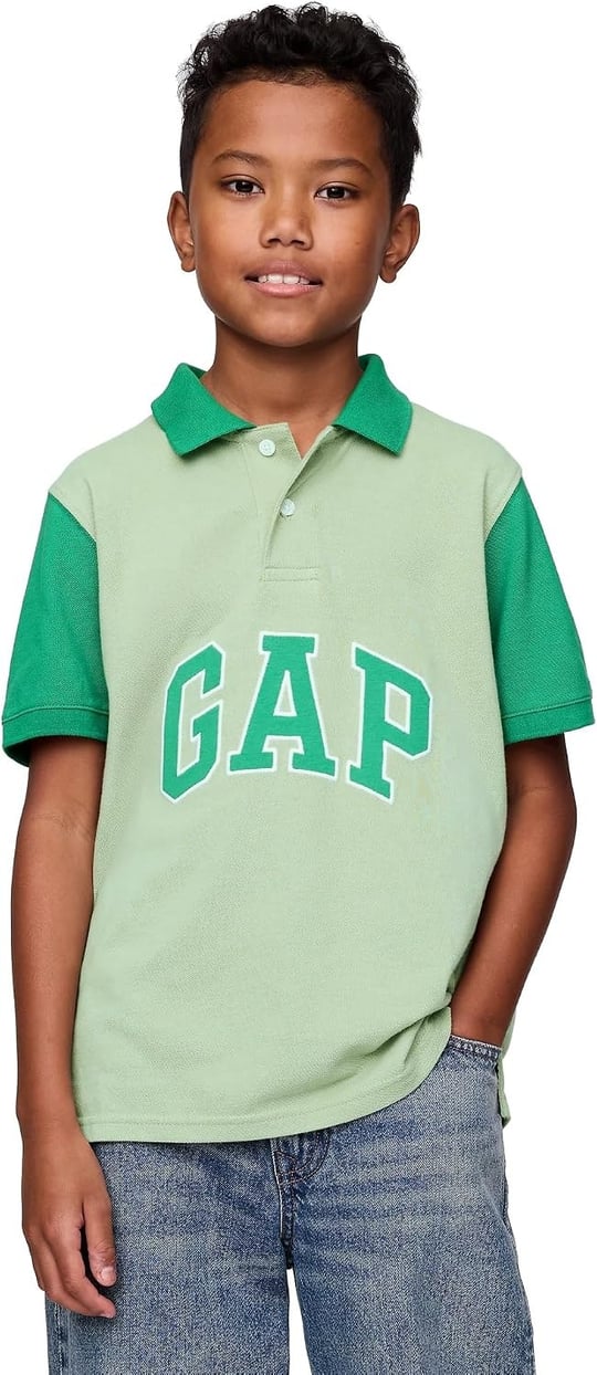 Erkek Çocuk Gap Logo Colorblock Pique Polo Yaka Yeşil T-Shirt
