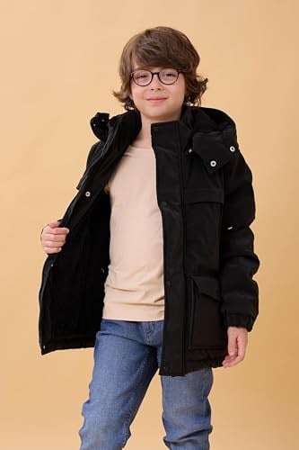 Erkek Çocuk İçi Kürklü Kapüşonlu Su İtici Kalın Kışlık Mont - Seçenekler: 4-5 Yıl, 5-6 Yıl, 6-7 Yıl, 7-8 Yıl