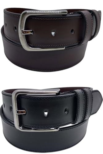 Erkek Deri Kemer 2li Siyah Kahverengi Dikişli 4 cm 135 CM gutieroNM-691
