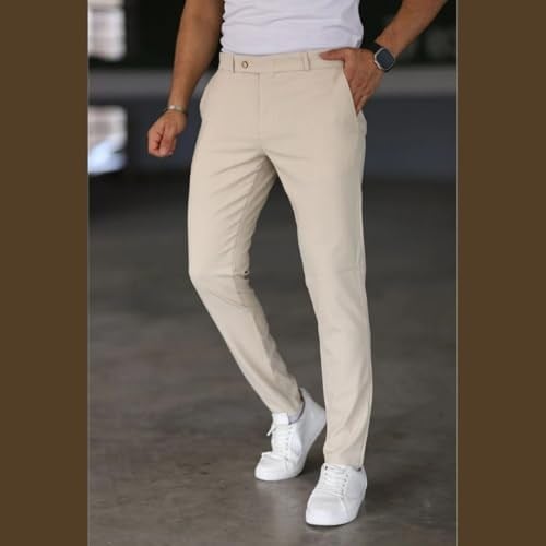 Erkek Italyan Kesim Likralı Kumaş Pantolon Dar Kesim Boru Paça Spor Tarzı Klasik Pantalon
