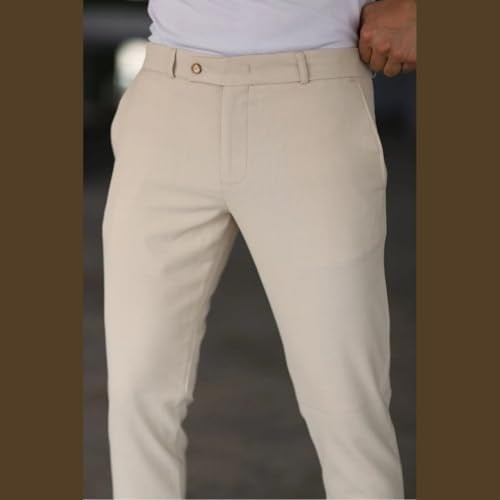 Erkek Italyan Kesim Likralı Kumaş Pantolon Dar Kesim Boru Paça Spor Tarzı Klasik Pantalon