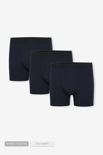 Erkek Lacivert 3’Lü Uzun Paça Bambu Boxer - 25201