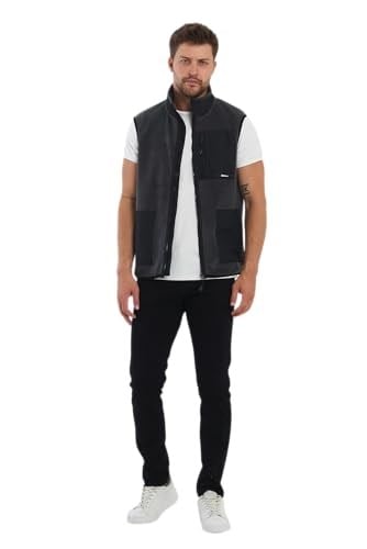 Erkek Polar Kolsuz Çift Renk Yelek 3 Cepli Comfort Fit Kesim