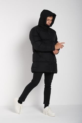 Erkek Regular Fit Uzun Su Geçirmez Şişme Kapüşonlu Mont | Waterproof Siyah Mont | Soğuk Havalarda -20°Cye Kadar Koruma - MM-128