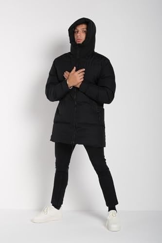 Erkek Regular Fit Uzun Su Geçirmez Şişme Kapüşonlu Mont | Waterproof Siyah Mont | Soğuk Havalarda -20°Cye Kadar Koruma - MM-128