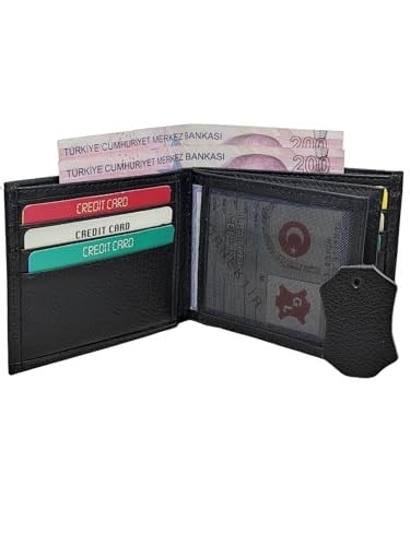 Erkek Siyah Hediye Kutulu Şık Hakiki Deri Cüzdan Kartlık ve Kağıt Para Bölmeli Kartlıklı Cüzdan (YATAY)