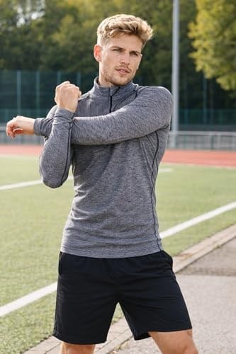 Erkek Ultimate Fermuar Yakalı Uzun Kollu Dikişsiz Spor Tişört GRİ S