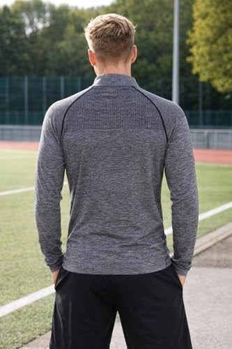 Erkek Ultimate Fermuar Yakalı Uzun Kollu Dikişsiz Spor Tişört GRİ M