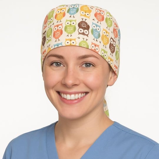 Esdem Baykuş Desenli Doktor Hemşire Aşçı Cerrahi Bone Hastane Bonesi Bandana M005