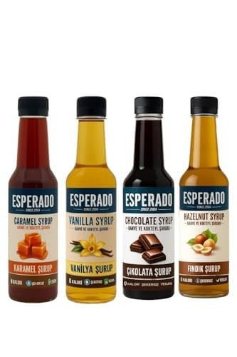 ESPERADO - 4 LÜ KAHVE ŞURUP SETİ - VANİLYA * FINDIK * KARAMEL * ÇİKOLATA -ŞEKERSİZ - ZERO- 4 X 250 ML