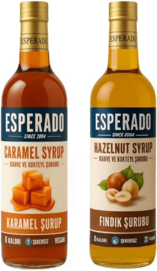 ESPERADO Şekersiz (SUGAR FREE) - Karamel * Fındık Aromalı Kahve Şurubu - 750 ml X 2 Ad.