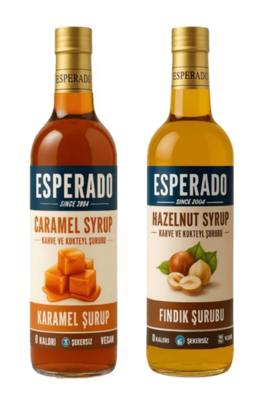 ESPERADO Şekersiz (SUGAR FREE) - Karamel * Fındık Aromalı Kahve Şurubu - 750 ml X 2 Ad.