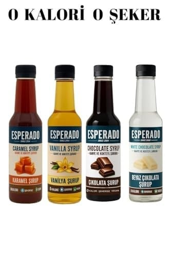 ESPERADO Şekersiz (Sugar Free) - Vanilya * Karamel * Beyaz Çikolata * Çikolata 4 Lü Set 250 ml X 4 Ad.