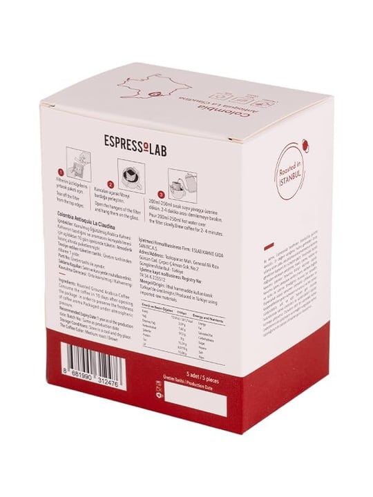 Espressolab Pratik Filtre Kahve - Colombia Antioquia La Claudina - 5 Adet -%100 Arabica