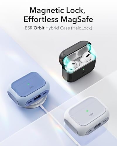 ESR Airpods Pro 2 kılıfı (2023/2022/2019) için, AirPods Pro 2./1 ile uyumlu, MagSafe Ready, manyetik kapak, USB-C/Lightning kablosu, hibrit düşme koruması, siyah
