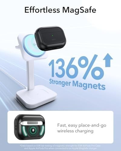 ESR Airpods Pro 2 kılıfı (2023/2022/2019) için, AirPods Pro 2./1 ile uyumlu, MagSafe Ready, manyetik kapak, USB-C/Lightning kablosu, hibrit düşme koruması, siyah