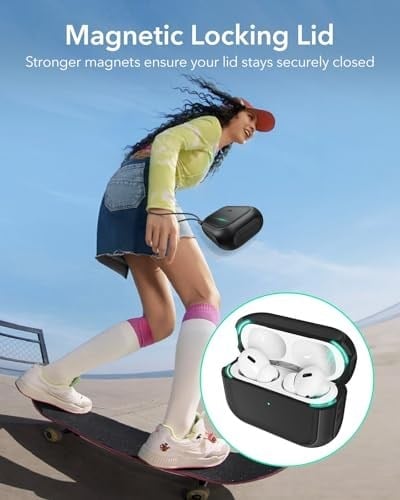 ESR Airpods Pro 2 kılıfı (2023/2022/2019) için, AirPods Pro 2./1 ile uyumlu, MagSafe Ready, manyetik kapak, USB-C/Lightning kablosu, hibrit düşme koruması, siyah