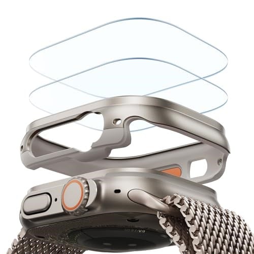 ESR Apple Watch Ultra 3/Ultra 2/Ultra için Ekran Koruyucu ile Ultra Kılıf 49mm (2025) Askeri Sınıf Koruma, Alüminyum Alaşımlı Kılıf 2 Paket Armorit Cam Koruyucu Seti, Orijinal Kal, Titanyum | Ekran Ko