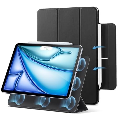ESR iPad Air 11 İnç Kılıf M3/M2 (2025/2024), iPad Air 5./4. Nesil (2022/2020) için, Güçlü Manyetik Bağlantı, İnce Üçlü Katlanır Stand Kılıf, Otomatik Uyandırma/Uyku, Dayanıklı Koruma, Siyah
