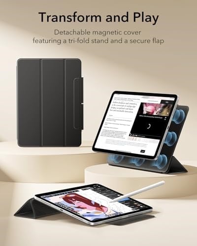 ESR iPad Air 11 İnç Kılıf M3/M2 (2025/2024), iPad Air 5./4. Nesil (2022/2020) için, Güçlü Manyetik Bağlantı, İnce Üçlü Katlanır Stand Kılıf, Otomatik Uyandırma/Uyku, Dayanıklı Koruma, Siyah