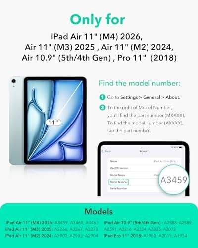ESR iPad Air 11 İnç Kılıf M3/M2 (2025/2024), iPad Air 5./4. Nesil (2022/2020) için, Güçlü Manyetik Bağlantı, İnce Üçlü Katlanır Stand Kılıf, Otomatik Uyandırma/Uyku, Dayanıklı Koruma, Siyah