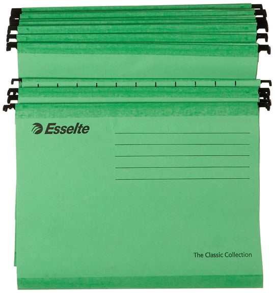 Esselte Klasik Askılı Dosya, A4, Yeşil, 25Li Paket, Sekmeler Dahil, 90318