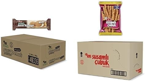 Eti Burçak Sütlü Kremalı Yulaflı Bisküvi 100 g x 12 Adet ve Eti Susamlı Çubuk Kraker 56 g x 17 Adet