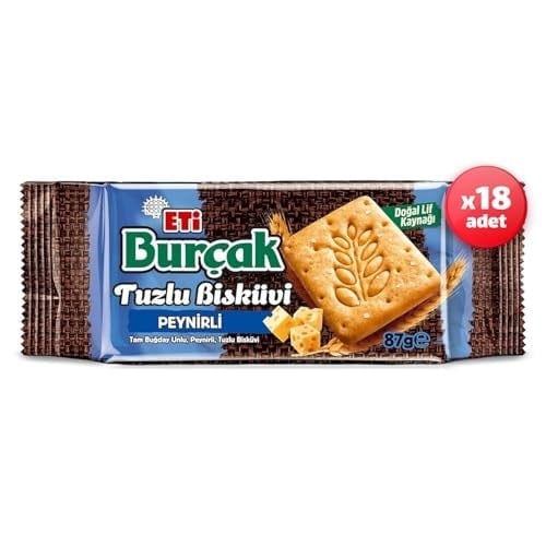 Eti Burçak Tam Buğday Unlu Peynirli Tuzlu Bisküvi 87 Gram x 18 Adet