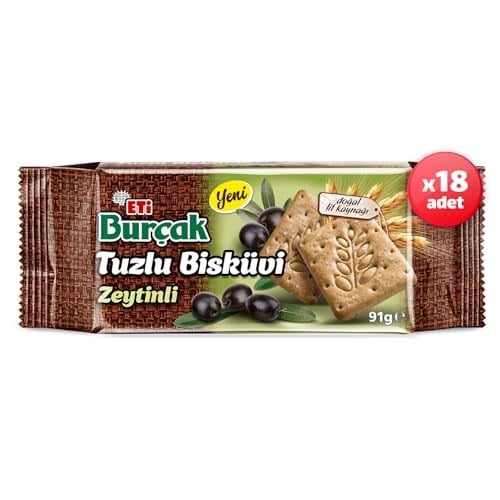 Eti Burçak Zeytinli Tuzlu Bisküvi 91 g x 18 Adet - Seçenekler: 3 x 91 g, 3 x 91 g 2li paket, 91 g x 18 Adet...