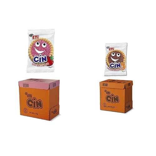 Eti Cin Çilekli Bisküvi 25 g x 36 Adet ve Eti Cin Portakallı Bisküvi 25 g x 36 Adet