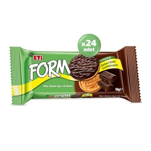 Eti Form Bitter Çikolata Kaplı Lifli Bisküvi 50 g x 24 Adet - Seçenekler: 24 x 50, 24 x 50 (2 paketi), 15.8 cm x 10.4 cm x 29.4 cm