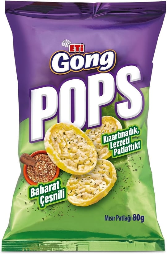 Eti Gong Pops Baharat Çeşnili Mısır Patlağı 80 g x 10 Adet
