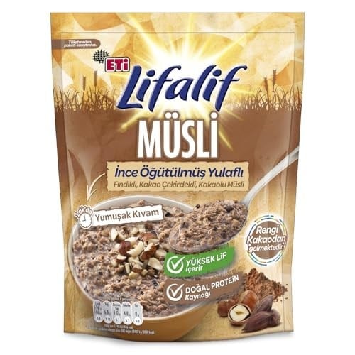 Eti Lifalif İnce Öğütülmüş Yulaflı Fındıklı, Kakao Çekirdekli, Kakaolu Müsli 250 g