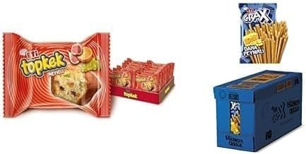 Eti Topkek Meyveli Kek 40 g x 24 Adet & Eti Crax Peynirli Çubuk Kraker 50 g x 20 Adet