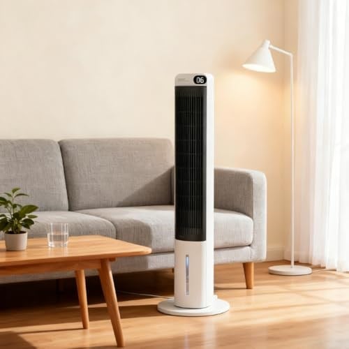 Ev Tipi Kule Tipi Vantilatör & Soğutucu – 70W Güçlü Hava Akışı, 3 Kademe Hız, 3L Su Tanklı Nemlendirici, 24 Saat Zamanlayıcı, Sessiz Çalışma (29 dB), Uzaktan Kumandalı, LCD Ekranlı