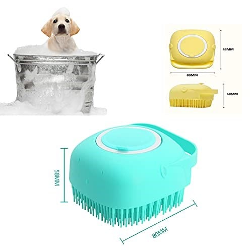 Evcil Hayvan Bakım Banyo Masaj Fırçası Sabun ve Şampuan Dağıtıcılı Yumuşak Silikon Kıl Uzun Kısa Tüylü Köpekler Kediler Duş için (Mavi)