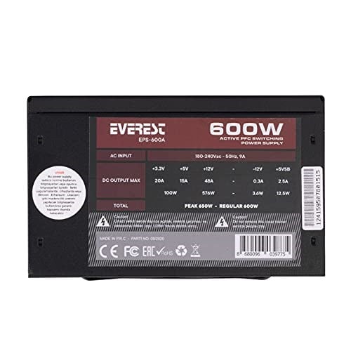 Everest EPS-600A Real 600W 12cm Fan 4*SATA Aktif PFC Oyuncu PC Destekli Power Supply