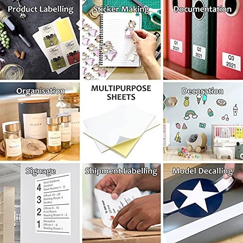 EVG Evergreen Goods Ltd 50 Yaprak A4 Beyaz Kendinden Yapışkanlı Mat Etiket Kağıdı | Mürekkep Püskürtmeli ve Lazer Yazıcılar için Dayanıklı Fotoğraf Kağıdı | Özelleştirilebilir Evrensel Etiketler için