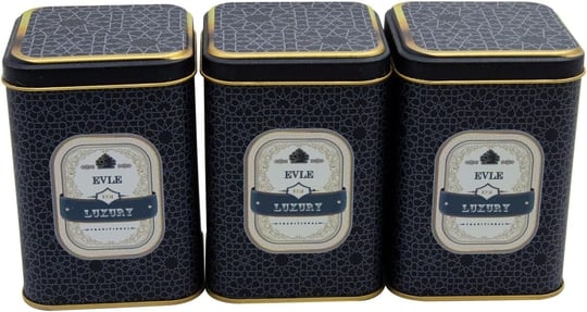 EVLE-Metal Çay, Kahve, Şeker Saklama Kutusu 3 Lü Set 8.7 x 8.7 x 12.5 cm, Silver (Silver)