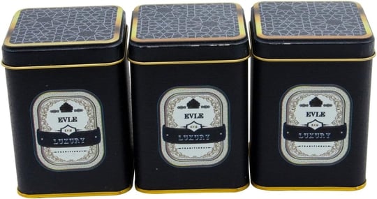 EVLE-Metal Çay, Kahve, Şeker Saklama Kutusu 3 Lü Set 7.5 x 7.5 x 10.2 cm, Silver (Silver)