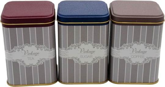 EVLE-Metal Çay, Kahve, Şeker Saklama Kutusu 3 Lü Set 8.7 x 8.7 x 12.5 cm, Silver (Silver)