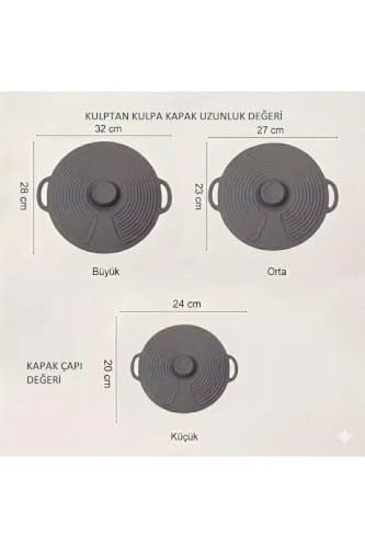 Evrensel 3lü Tutma Saplı Silikon Tencere & Tava Kapak Seti, 20-23-28 cm, Antrasit