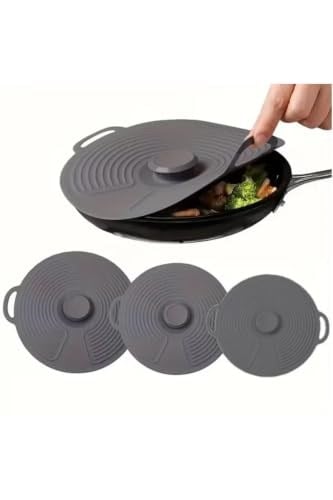 Evrensel 3lü Tutma Saplı Silikon Tencere & Tava Kapak Seti, 20-23-28 cm, Açık Krem