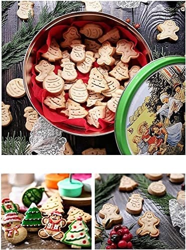 EYNEL Yılbaşı Şekilli Adam Çam Ağacı Basmalı Kurabiye Kalıbı Gingerbread Man Desenli Şeker Hamuru Kesici Aparat (Konsept 1, Krem-Turuncu)