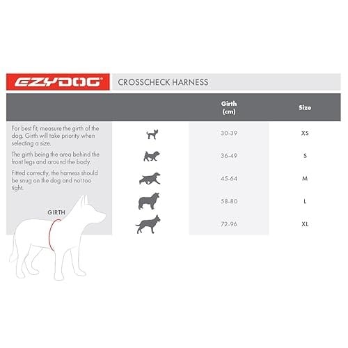 EzyDog Çekme önleyici köpek tasması – Crosscheck köpek koşum takımı, küçük, orta boy ve büyük köpekler için, köpek eğitim aksesuarı, yansıtıcı - Seçenekler: S (36 - 49cm), M (45 - 64cm), L (55 - 74cm)