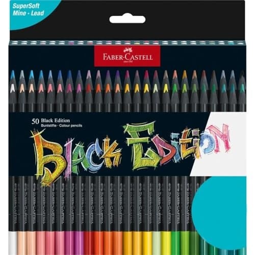 Faber-Castell 116450 - Renkli kalemler Blackwood, Black Edition, 50li kutu, parlak renkler, yumuşak çizgili, siyah ahşap